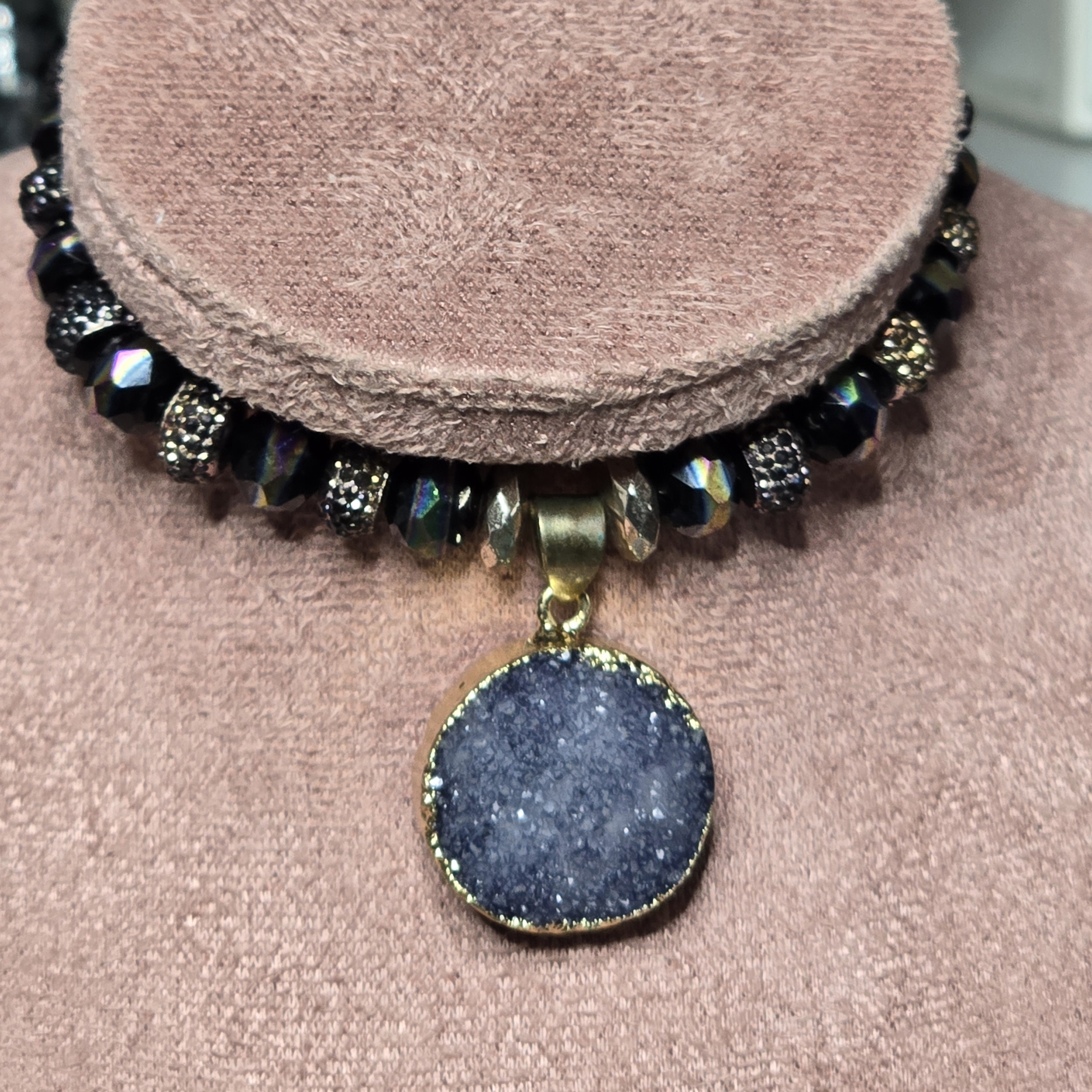 Gold-Trim Blue Druzy Bracelet - Women's Jewelry